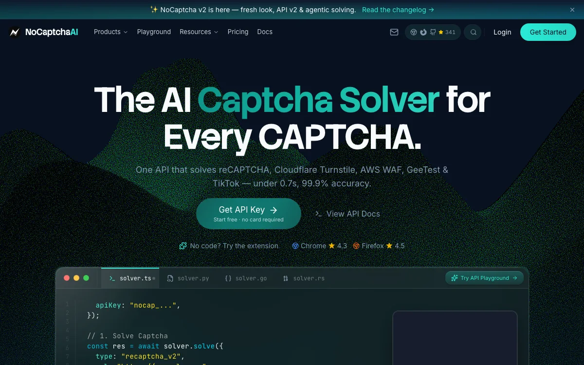 noCaptcha Ai homepage screenshot