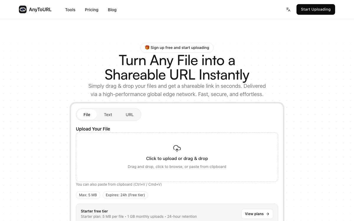 AnyToURL homepage screenshot