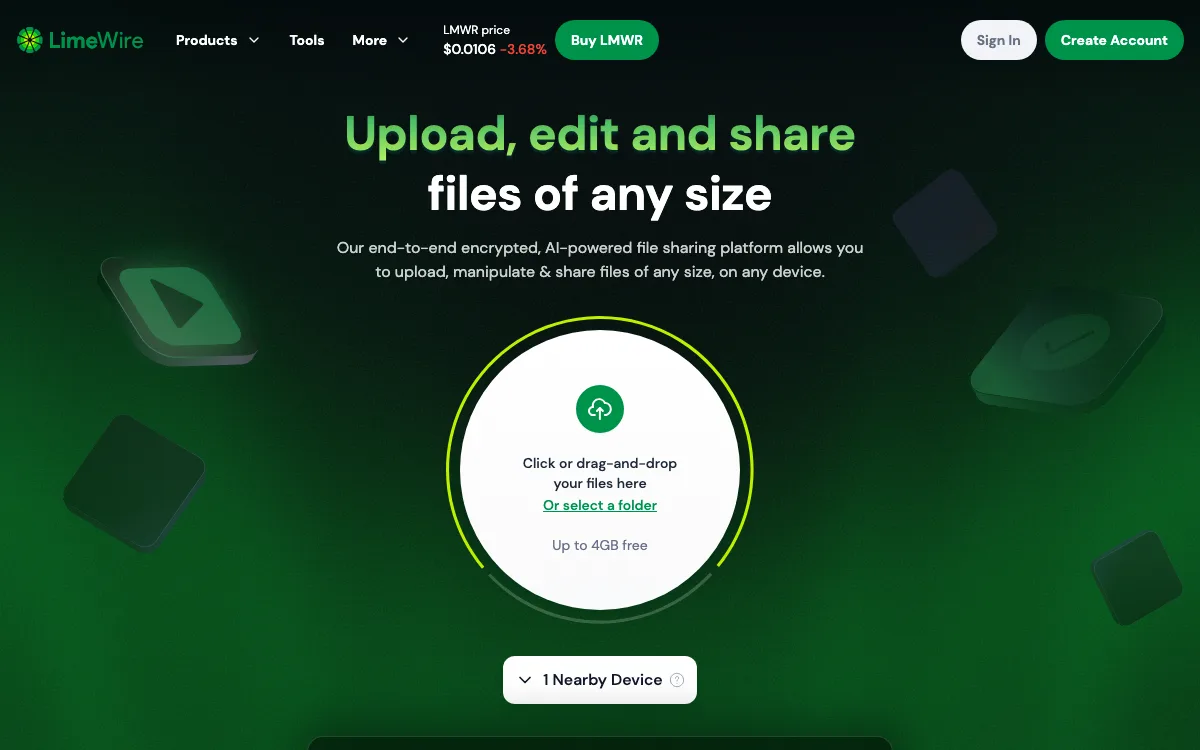 LimeWire homepage screenshot