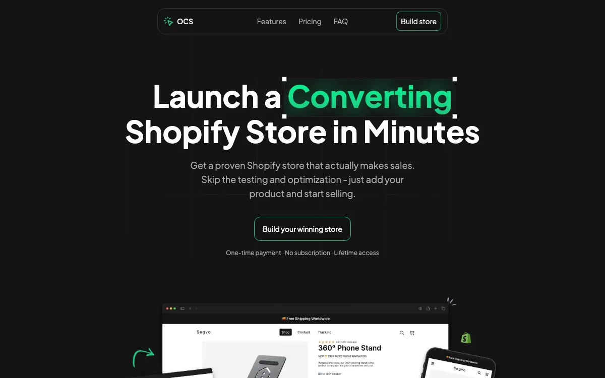 One Click Store homepage screenshot