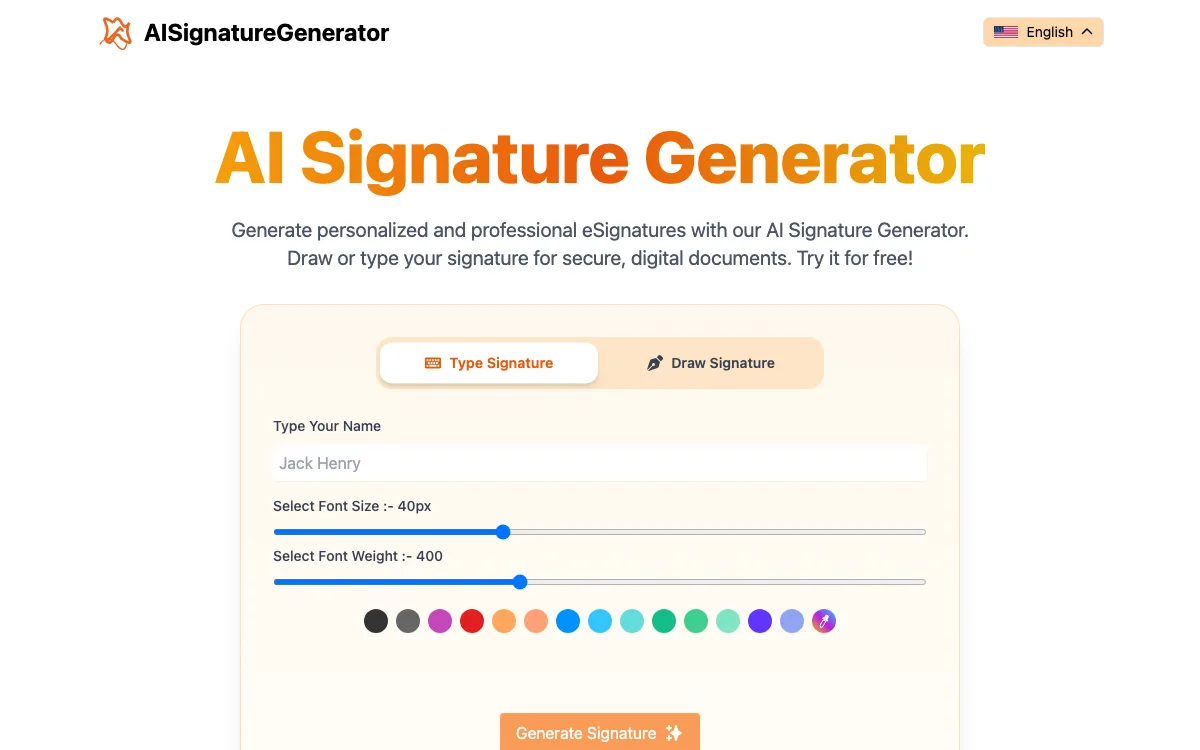 AI Signature Generator homepage screenshot