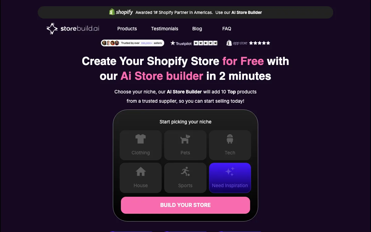 Storebuild.ai homepage screenshot