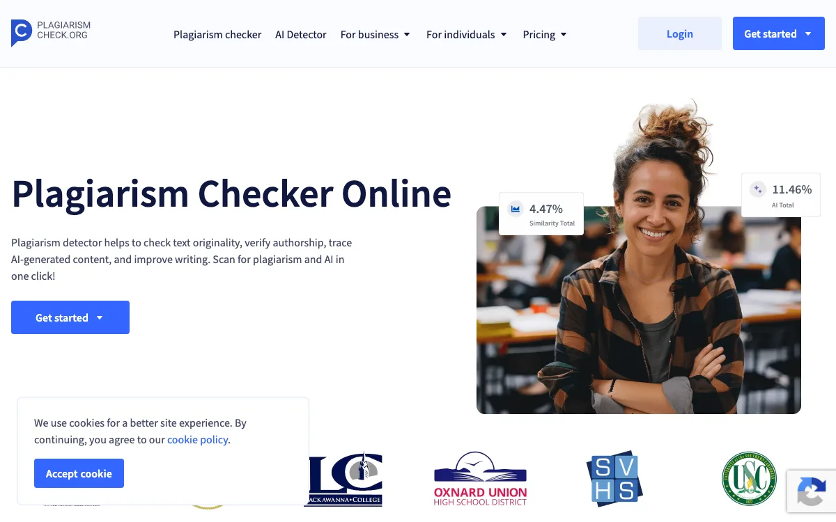 PlagiarismCheck homepage screenshot