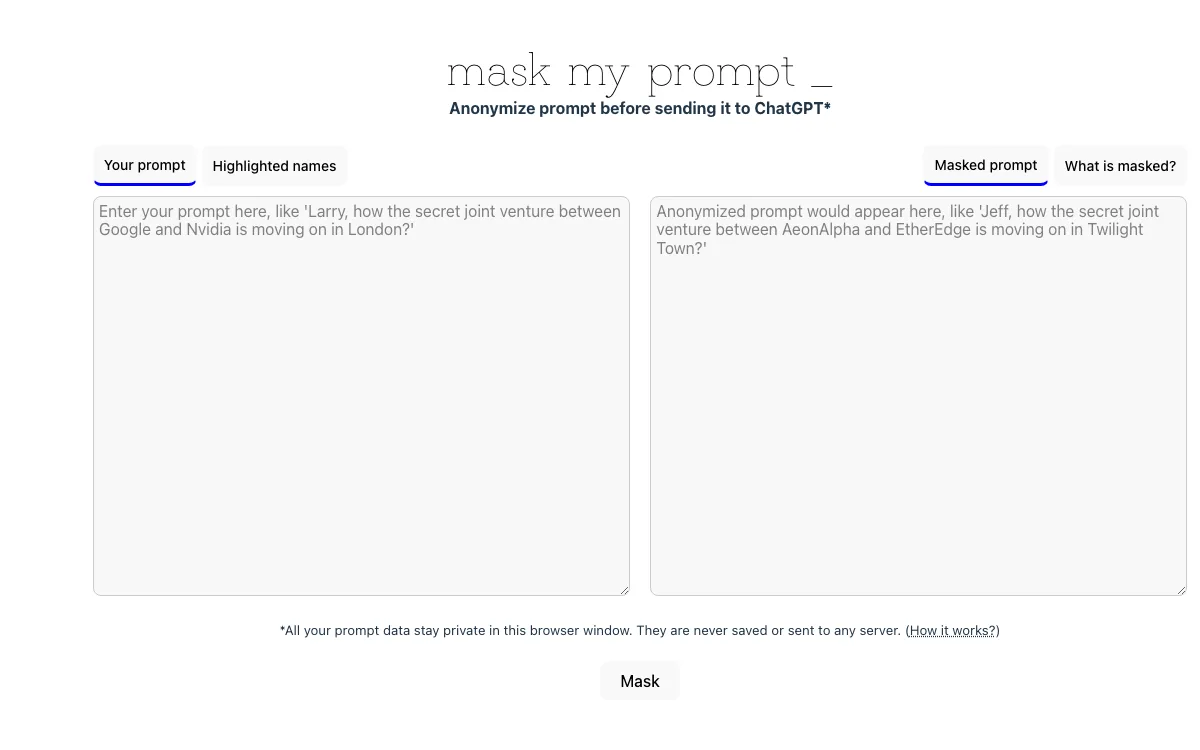 MaskmyPrompt homepage screenshot