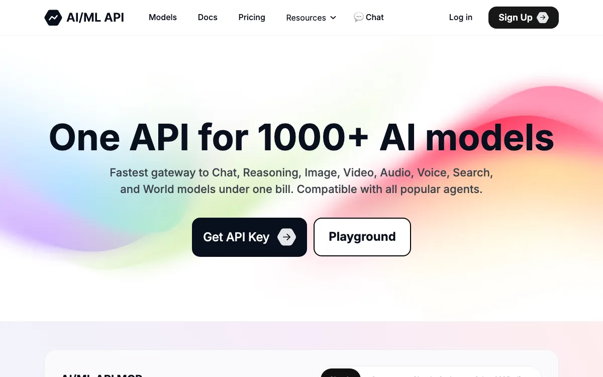 AIML API homepage screenshot