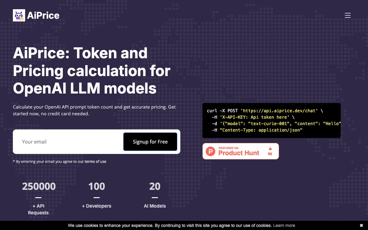 AiPrice homepage screenshot