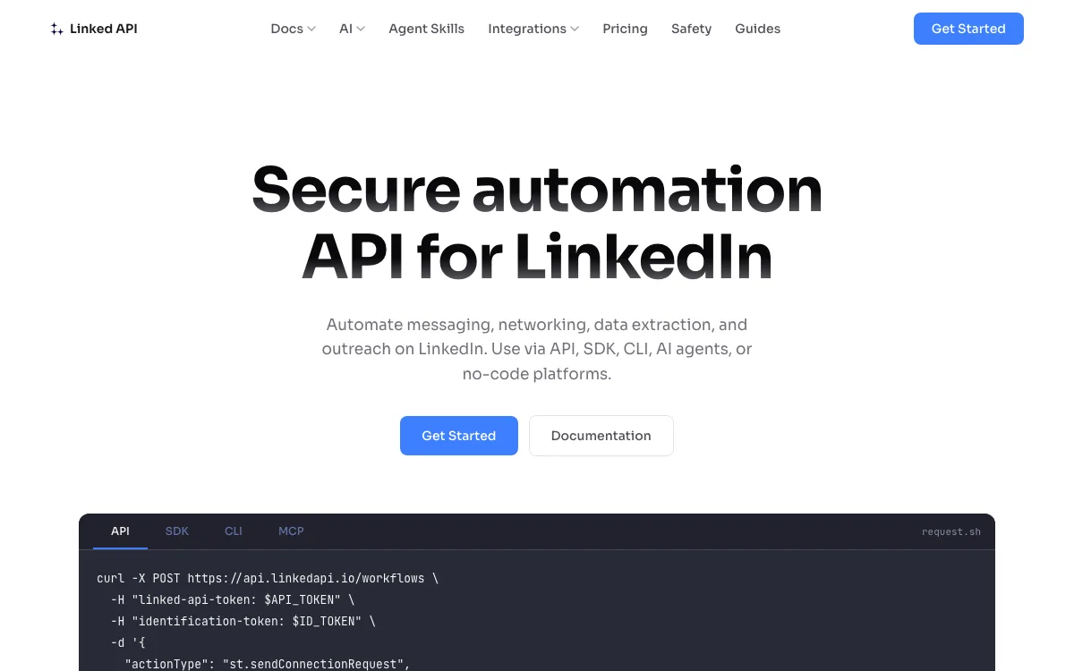 Linked API homepage screenshot