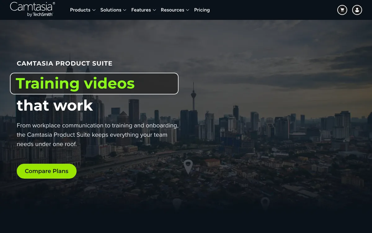 Camtasia homepage screenshot