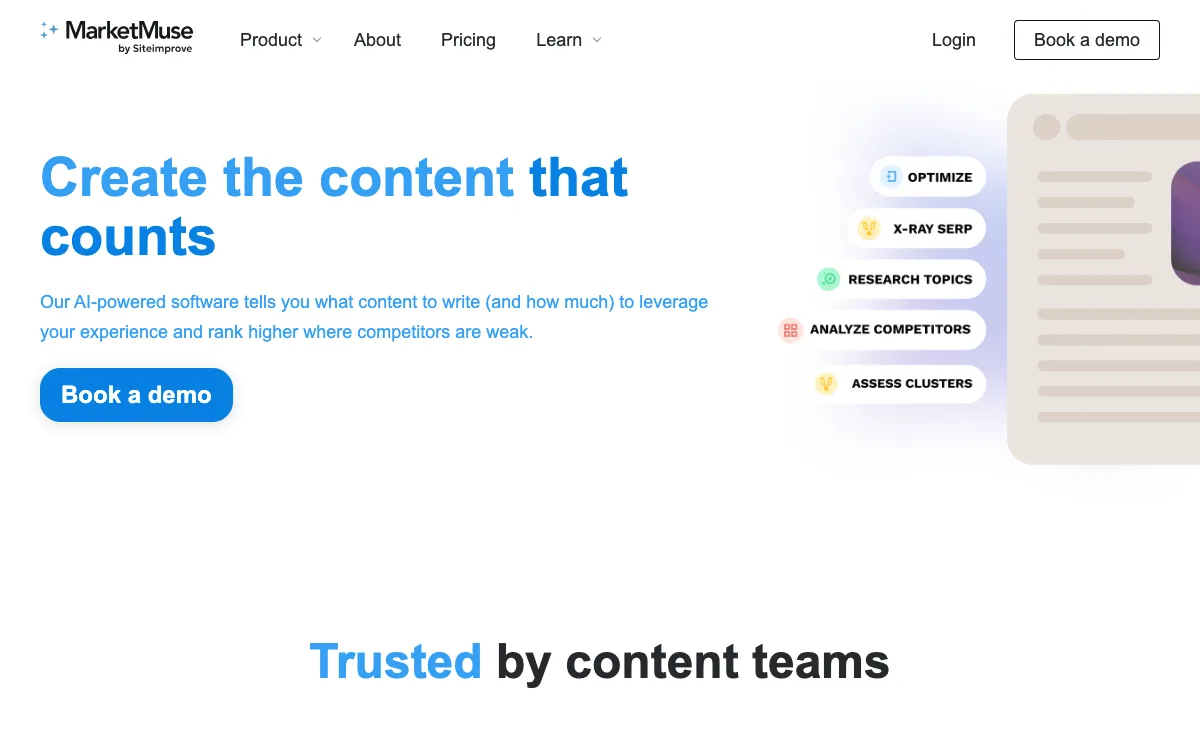MarketMuse homepage screenshot