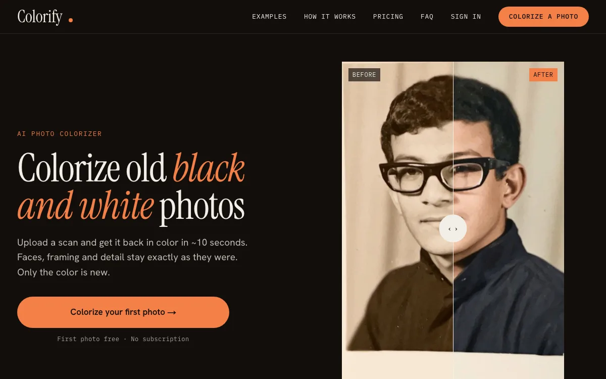 Colorify.ai homepage screenshot