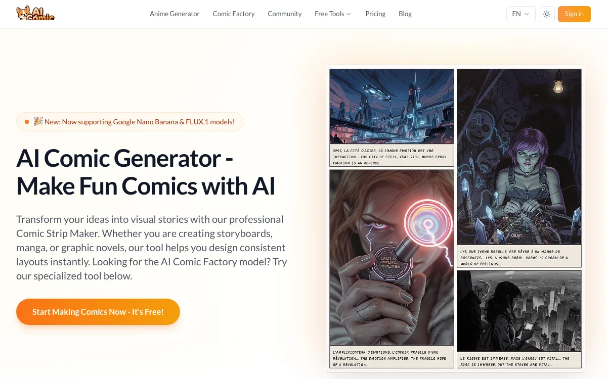 AI Comic Generator homepage screenshot