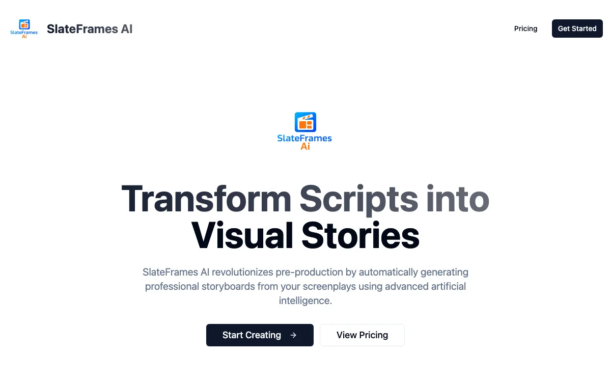 SlateFrames homepage screenshot