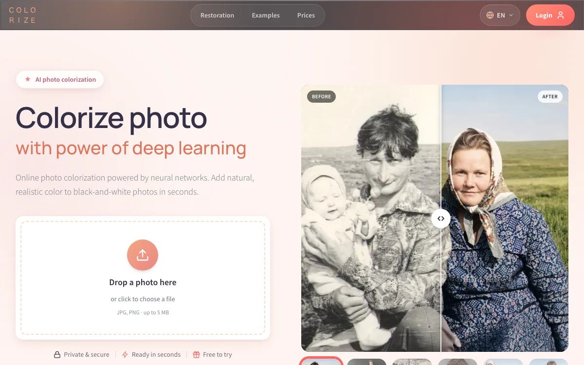 Colorize homepage screenshot