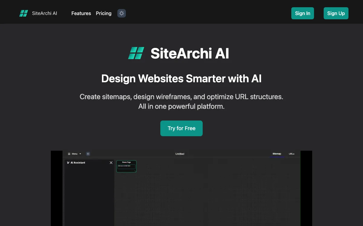 SiteArchi AI homepage screenshot