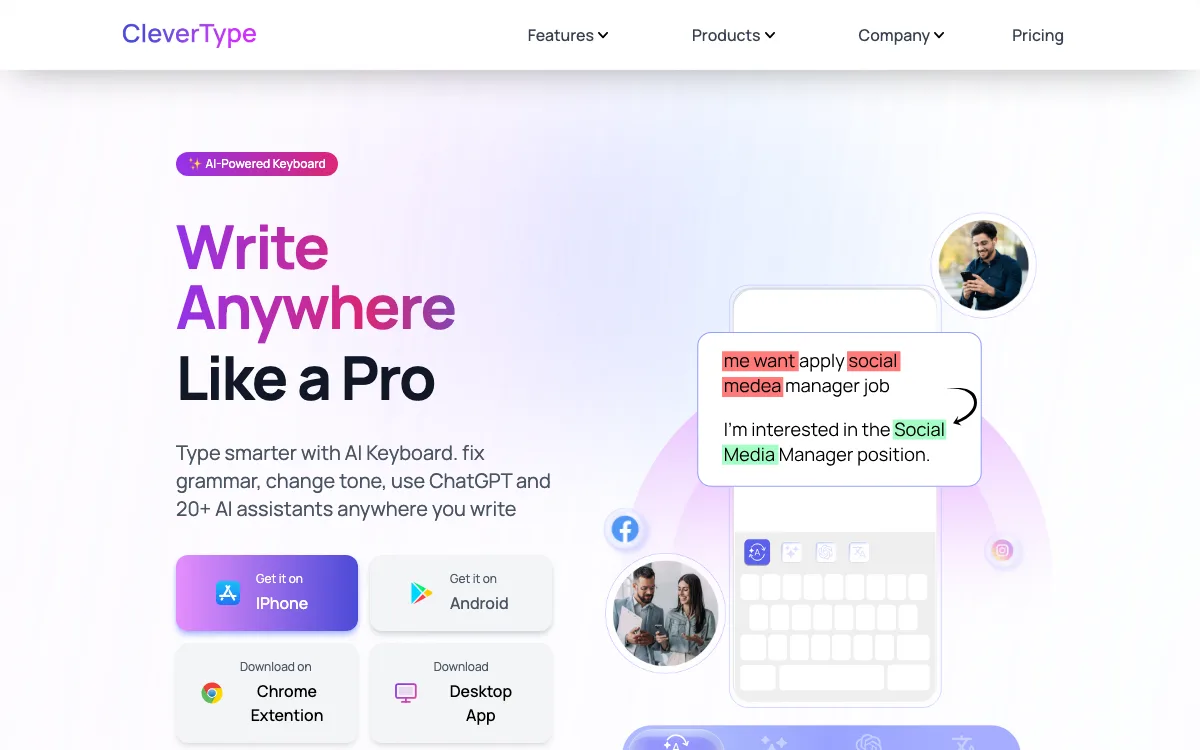 CleverType homepage screenshot