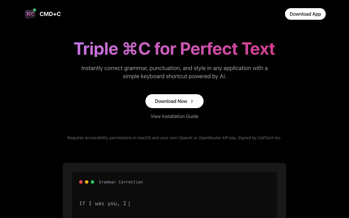 CMD-C.app homepage screenshot