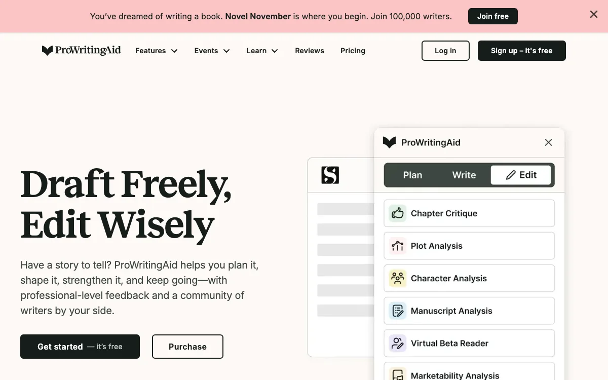 ProWritingAid homepage screenshot