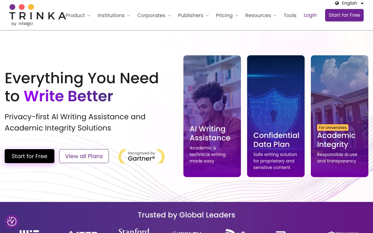 Trinka AI homepage screenshot