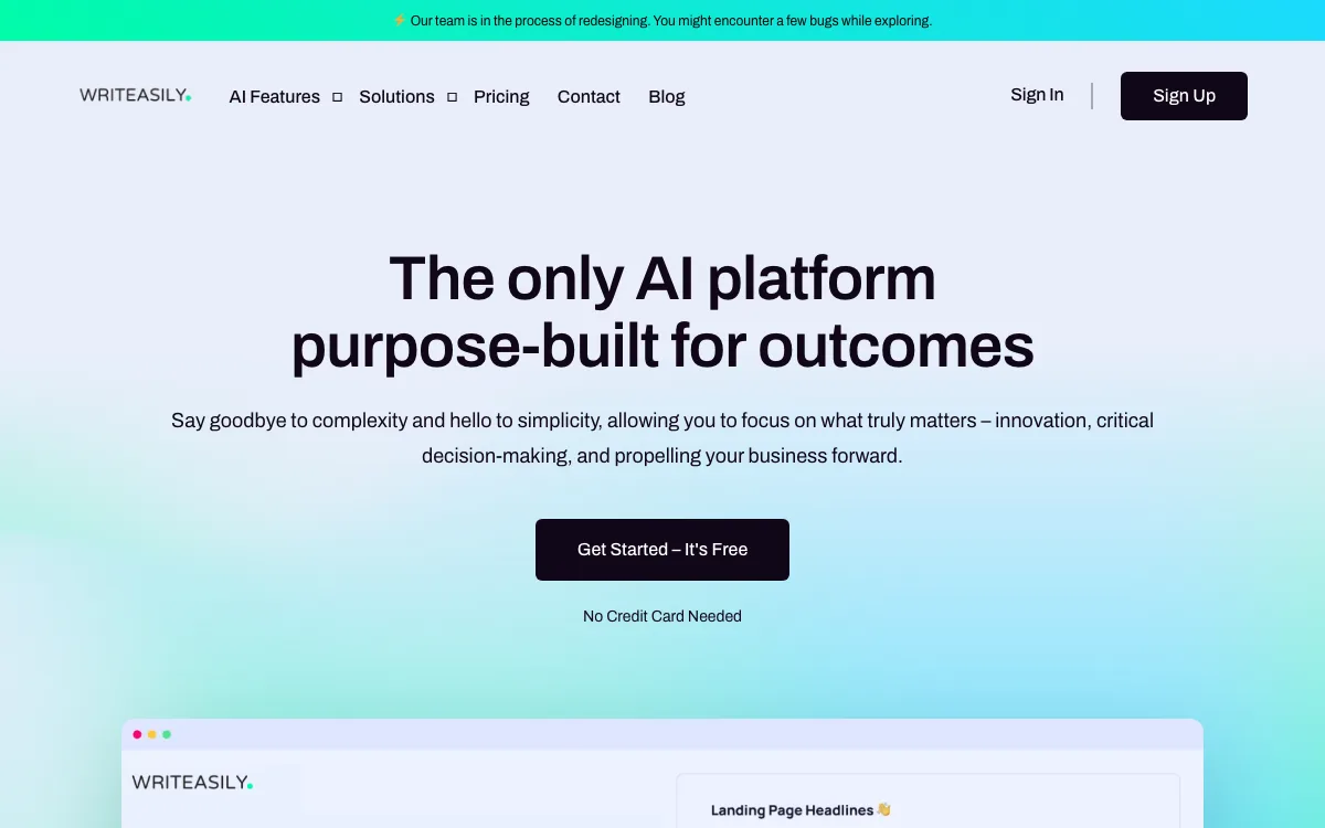 Writeasily homepage screenshot