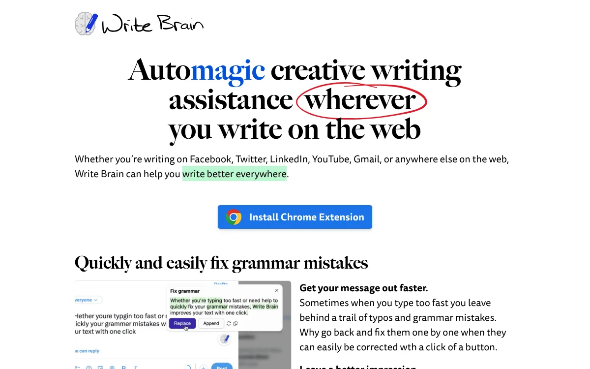 Write Brain homepage screenshot
