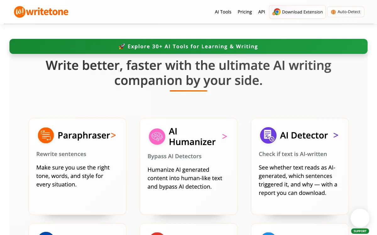 Write Tone homepage screenshot