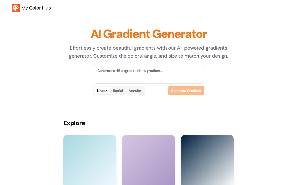 AI Gradient Generator homepage screenshot