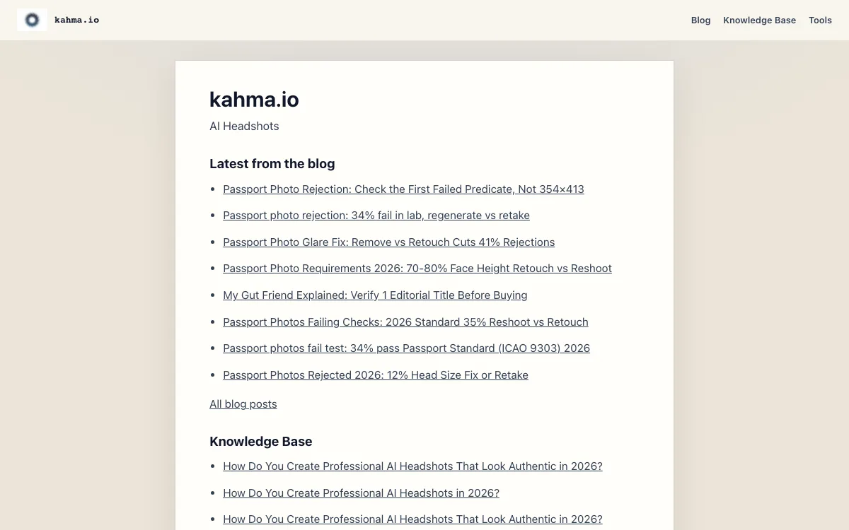 Kahma.io homepage screenshot