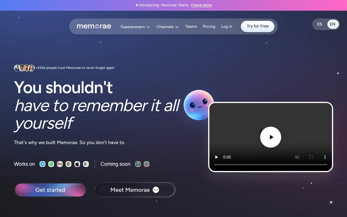 Memorae homepage screenshot