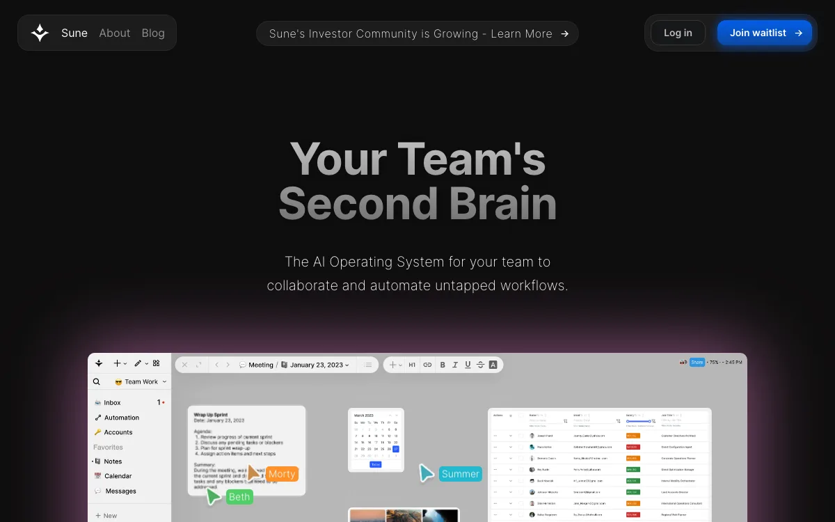 Sune AI homepage screenshot