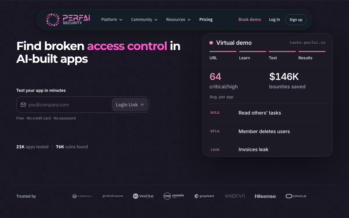 PerfAI homepage screenshot