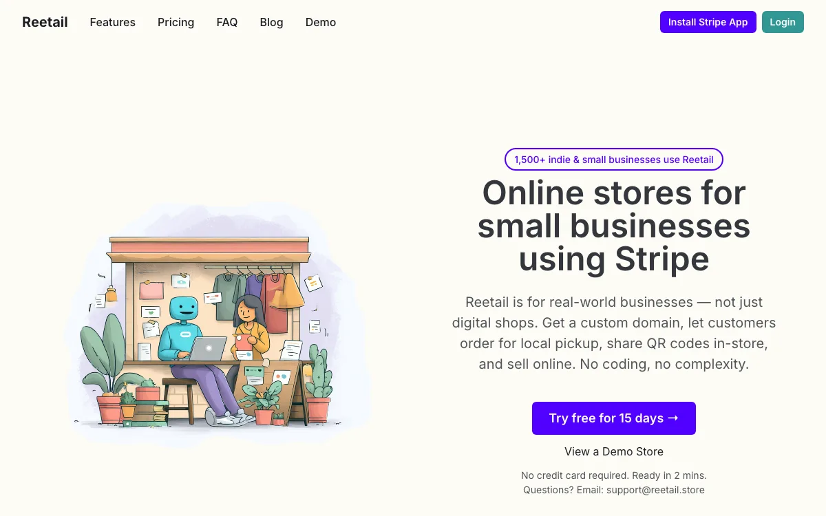 Reetail homepage screenshot