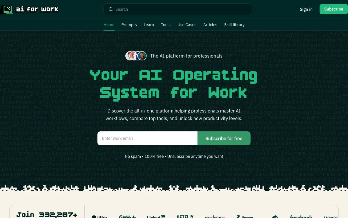 AIforWork.co homepage screenshot