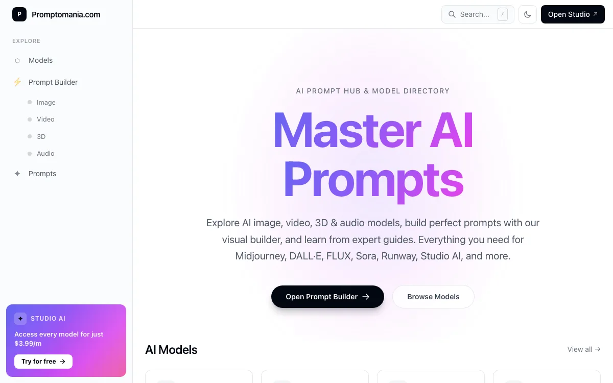 promptoMANIA homepage screenshot