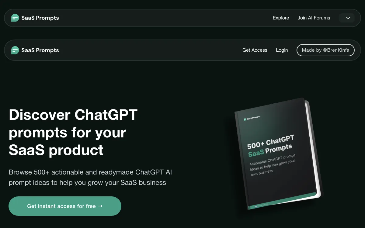 SaaS Prompts homepage screenshot