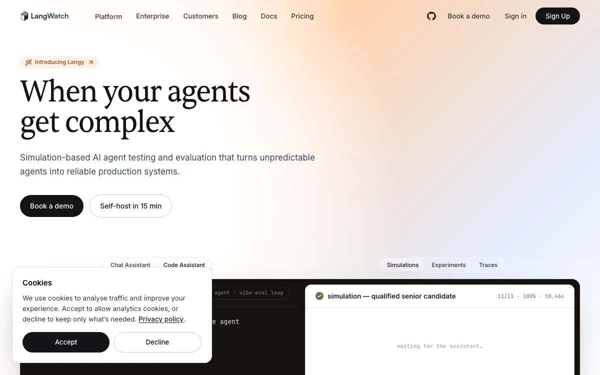 LangWatch homepage screenshot