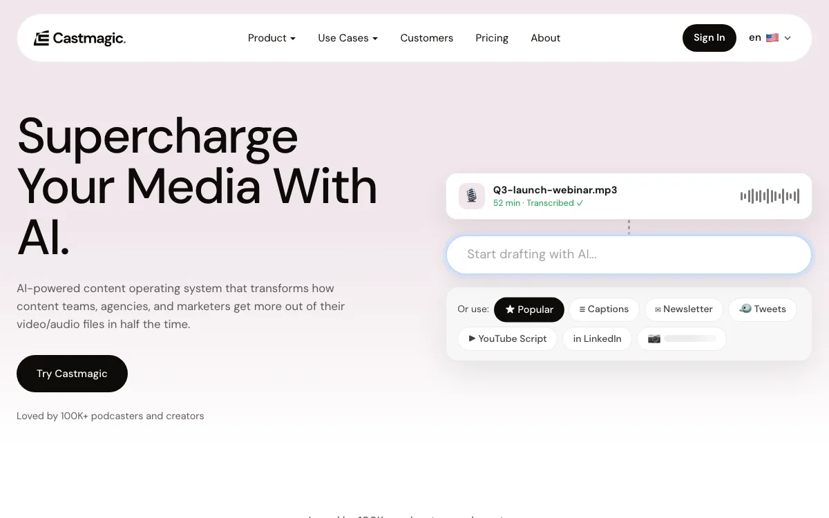 Castmagic homepage screenshot