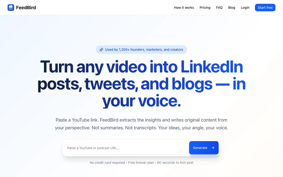 FeedBird homepage screenshot