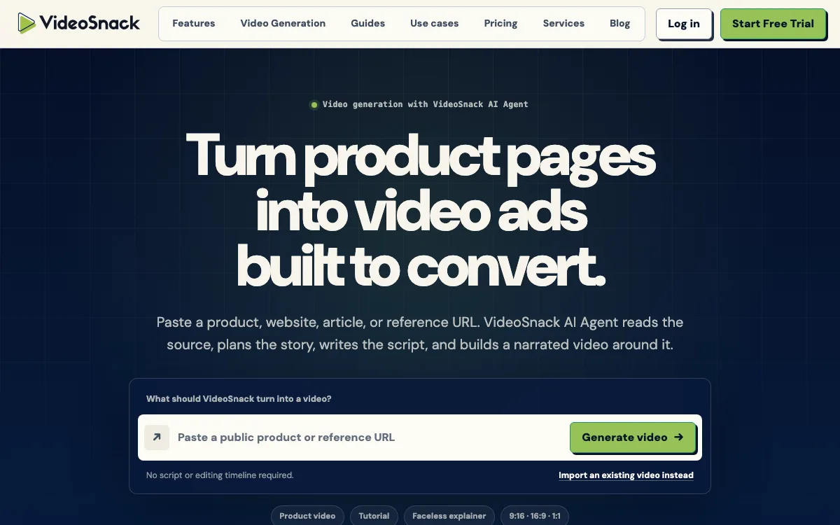 VideoSnack homepage screenshot