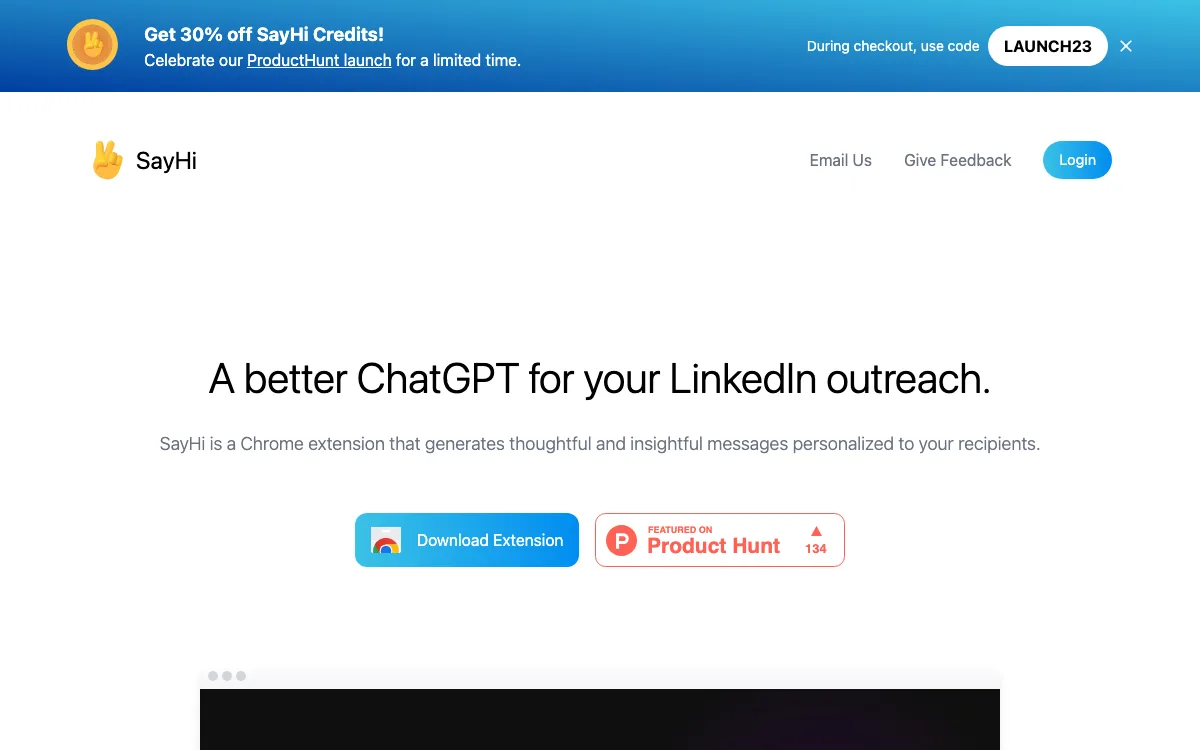 SayHi homepage screenshot