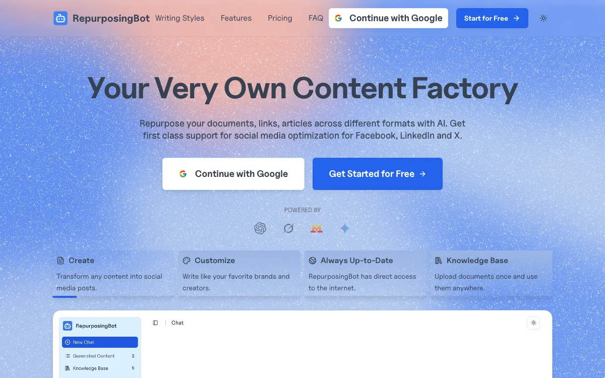 RepurposingBot homepage screenshot