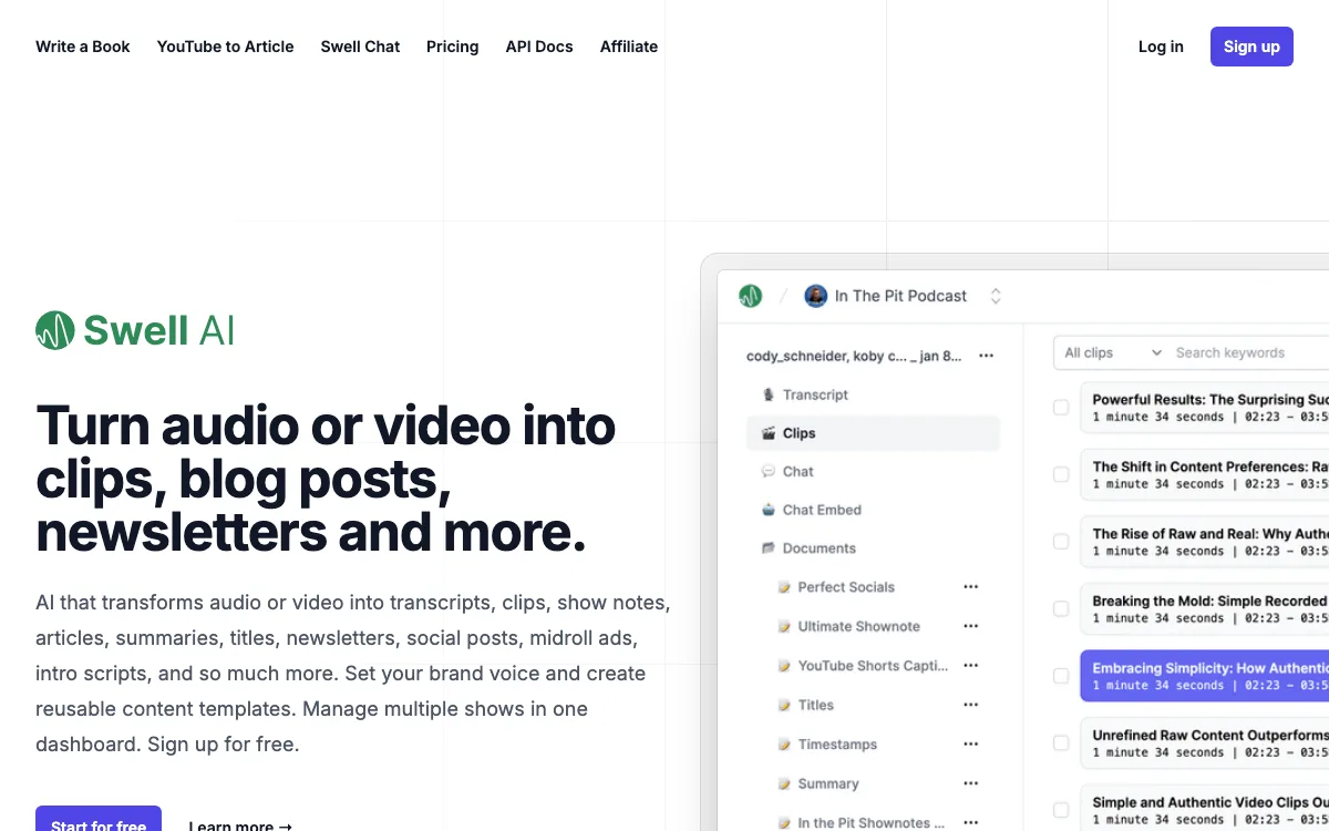 Swell AI homepage screenshot