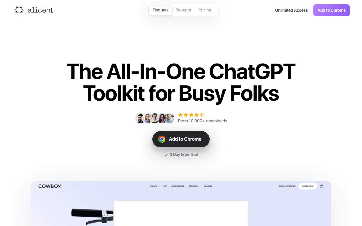 Alicent homepage screenshot