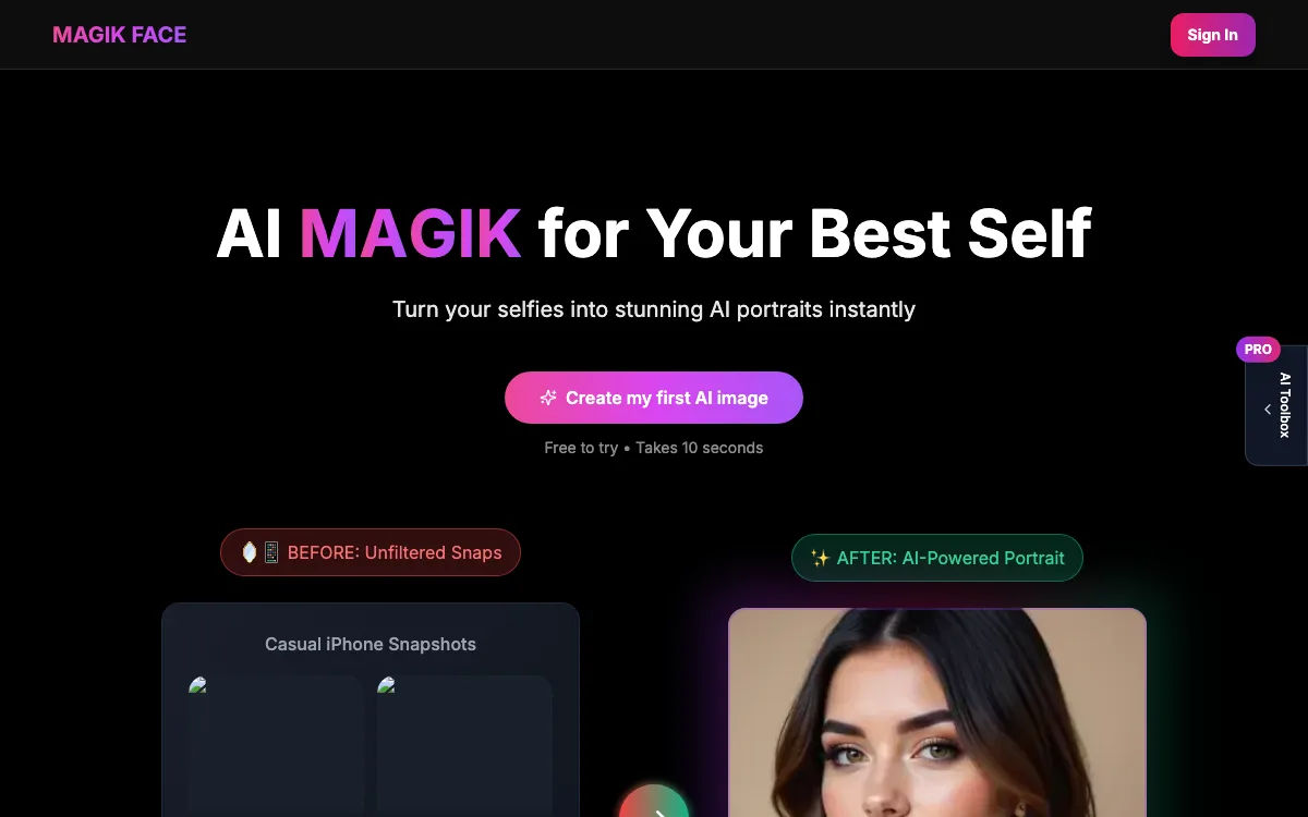 Magik Facev2.0.0 homepage screenshot
