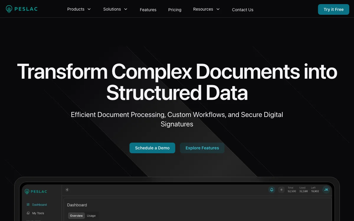 Peslac homepage screenshot