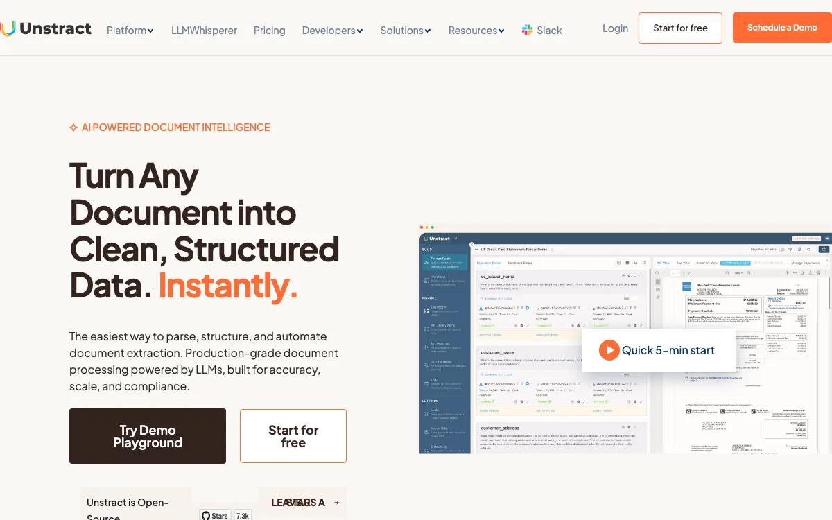 Unstract homepage screenshot