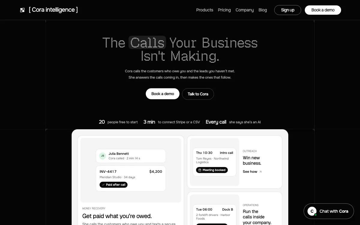 Cora Intelligencev3.0.0 homepage screenshot