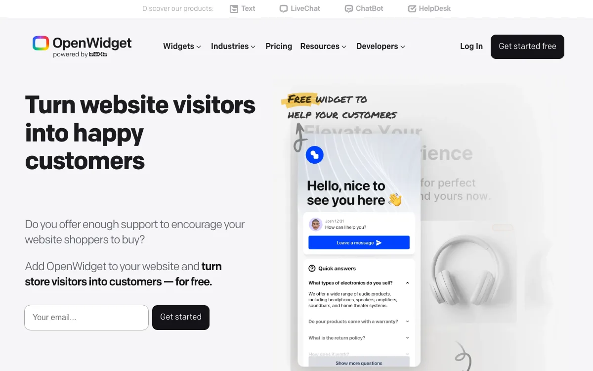 OpenWidget homepage screenshot
