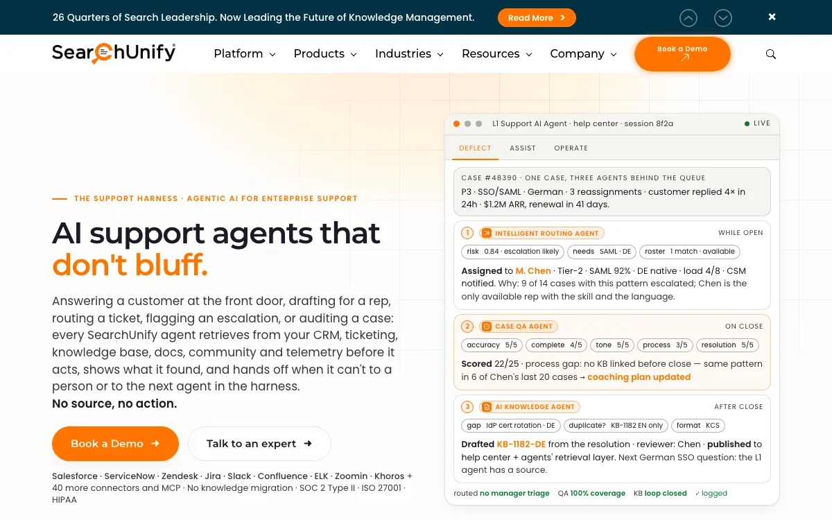 SearchUnify homepage screenshot