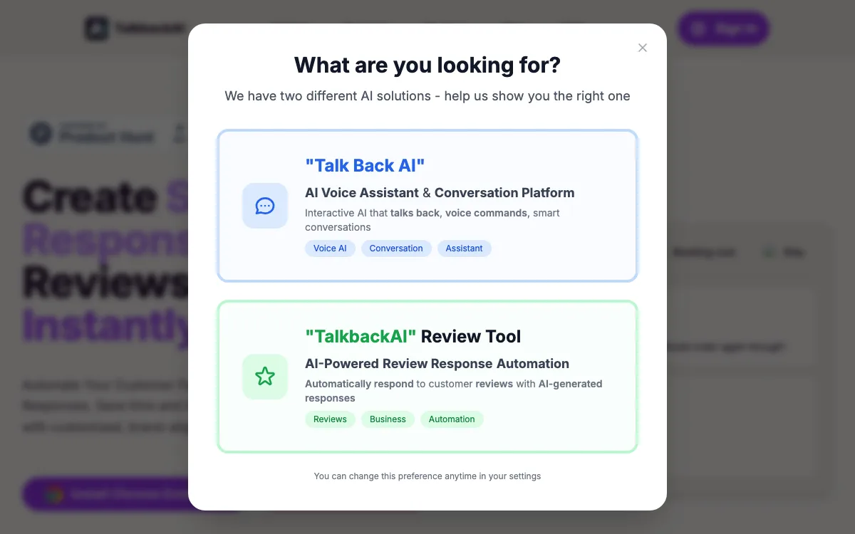 Talkback AI homepage screenshot