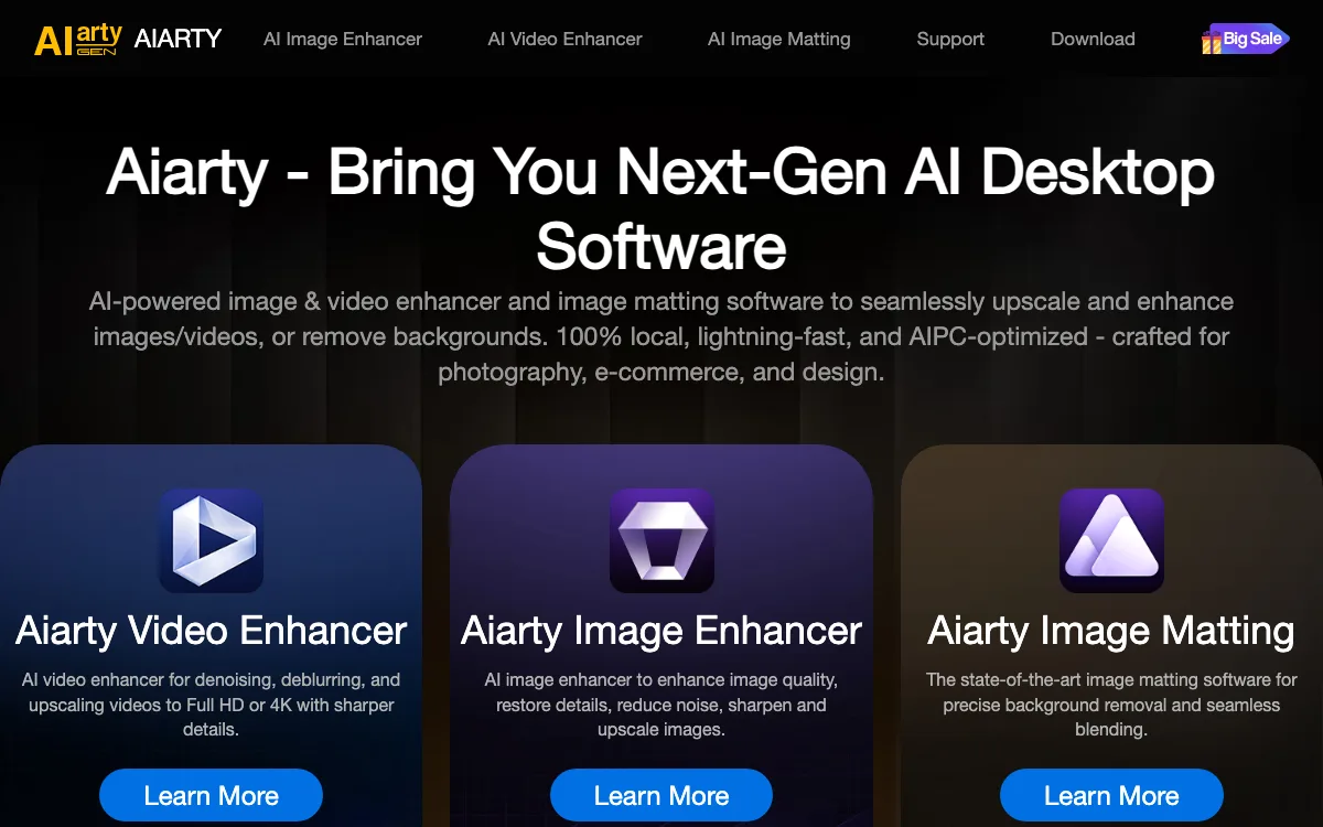 Aiarty Image Matting homepage screenshot